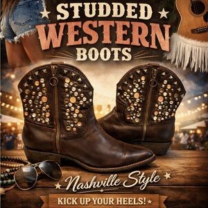 ZiGiny Studded Western Ankle Boots Like New: 8M Women’s Medium Width